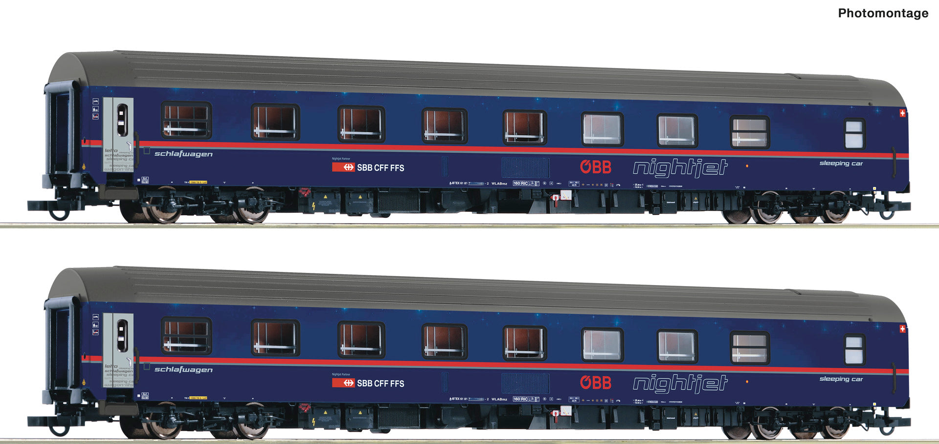 Roco HO 6200021 2-piece set: Passenger Sleeper Nightjet ÖBB/SBB era VI ...
