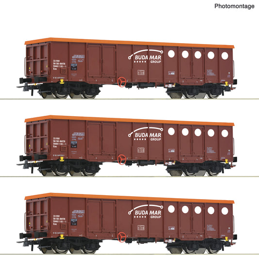 Roco HO 6600087 3-piece set: Open freight  wagons  Budamar           era VI DC 2024 New Item