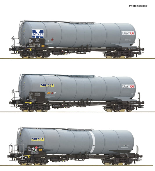 Roco HO 6600091 3-piece set: Tank wagons MILLET era VI DC 2024 New Item
