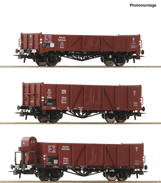 Roco HO 6600102 3-piece set: Open freight wagons DRB era II DC 2024 New Item