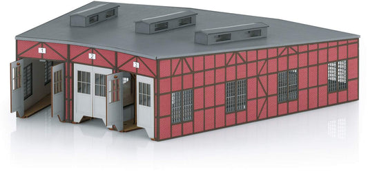 Marklin HO 72886 3-Stall Half-Timber Locomotive Roundhouse -- Laser-Cut Card Shed Kit -