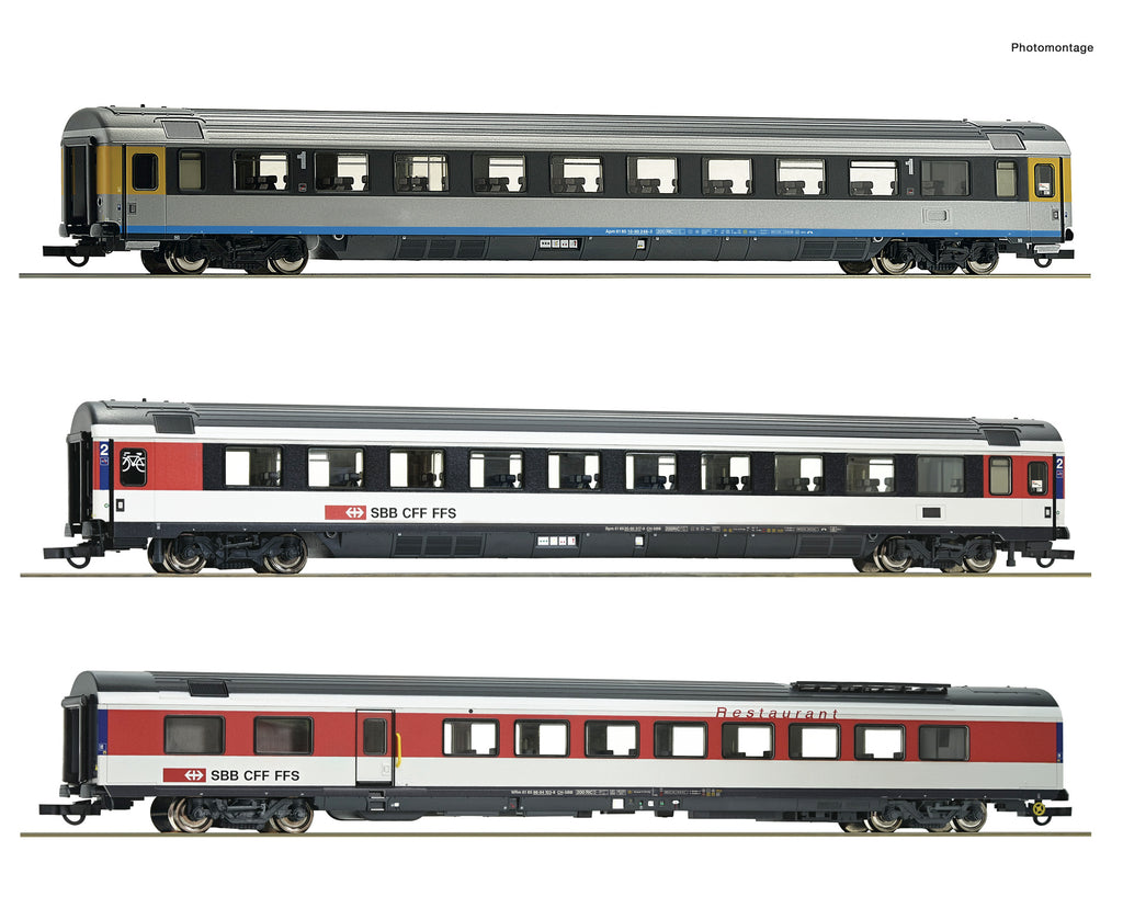 Roco HO 74021 3 piece set (1): EuroCity coaches EC 7  SBB  era VI DC Q3 2022 New Item