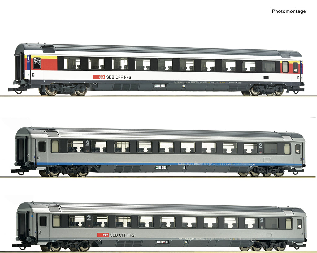 Roco HO 74022 3 piece set (2): EuroCity coaches EC 7  SBB  era VI DC Q3 2022 New Item