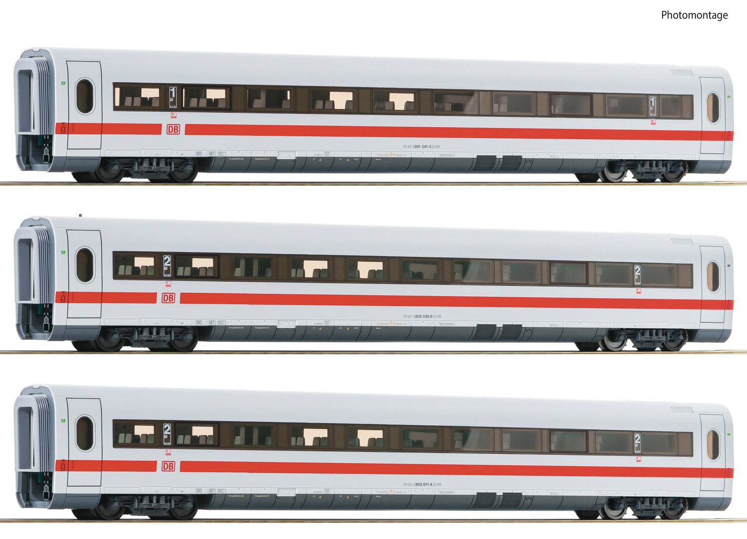 Roco HO 74030 3 piece set (3): Intermediate coaches ICE 1  DB AG  era VI DC Q3 2022 New Item