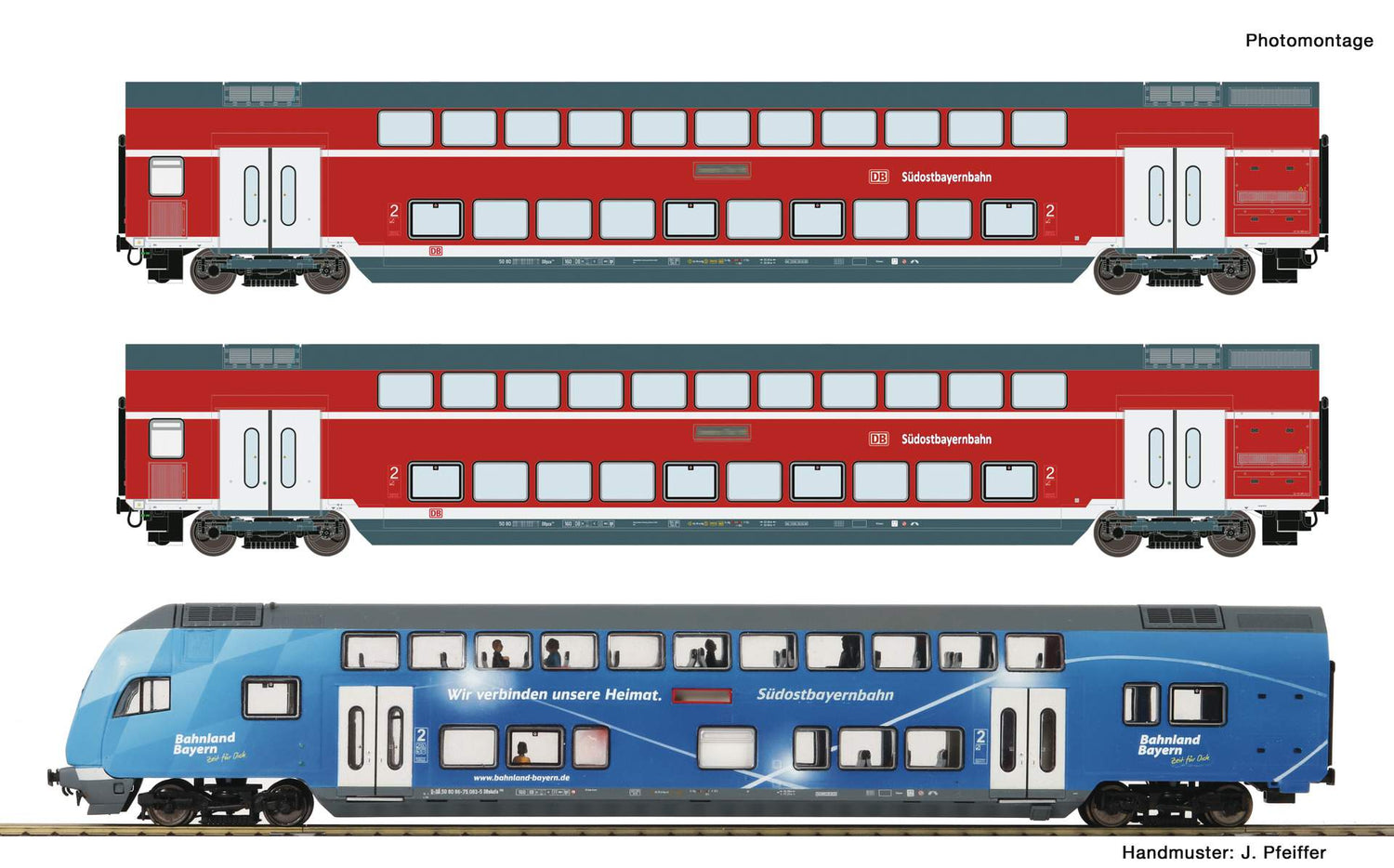 Roco HO ~AC  74156 ~AC 3 piece set: Double-deck coaches