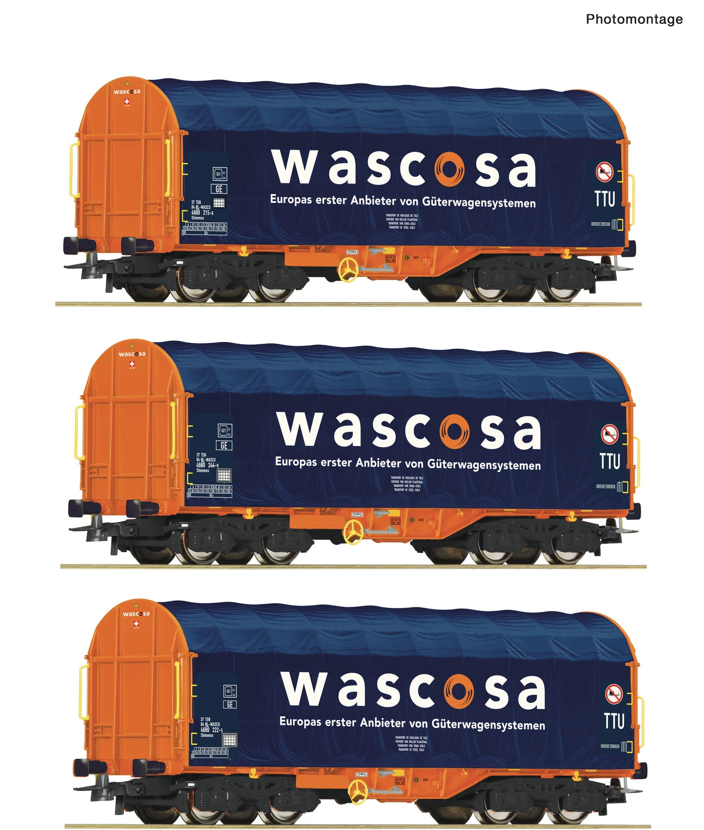 Roco HO 76009 3 piece set: Sliding tarpaulin wagons  Wascosa  era VI DC Q1 2022 New Item