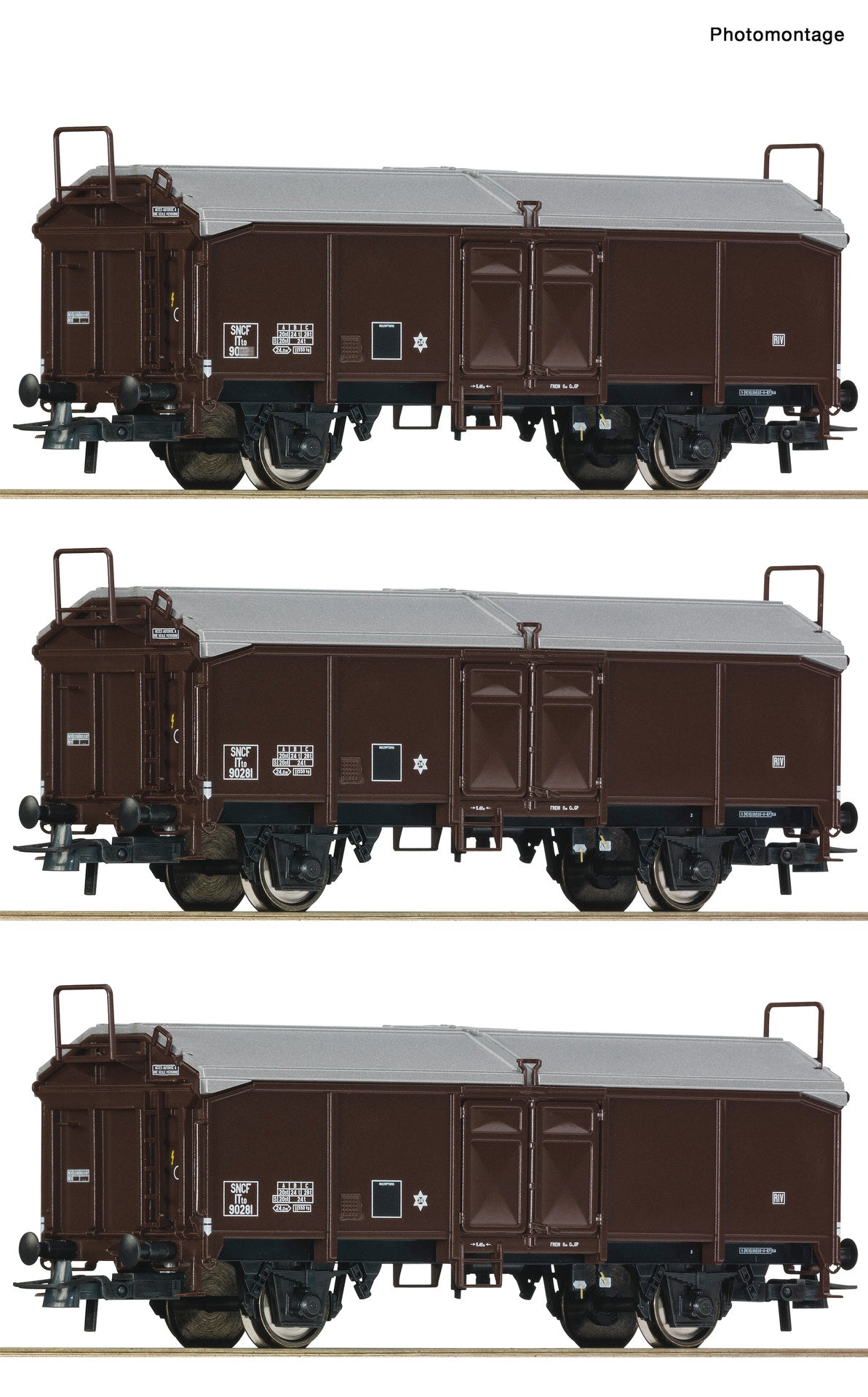 Roco HO 77020 3 piece set: Sliding roof wagons  SNCF  era III DC Q4 2022 New Item