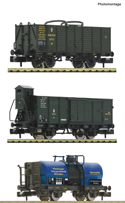 Fleischmann N 809005 3 piece set: Goods wagons  K.Bay.Sts.B.  era I DC Q1 2022 New Item