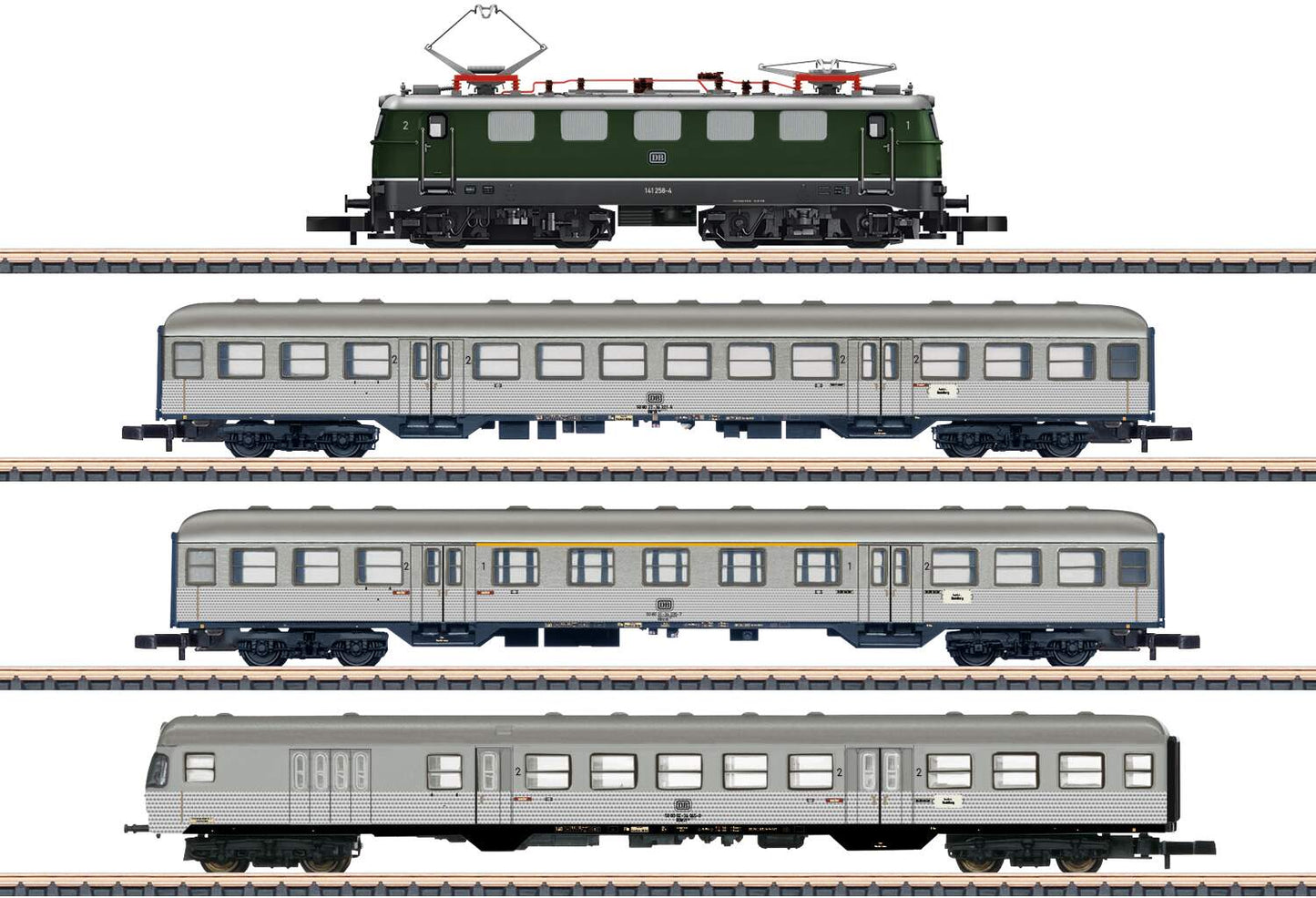 Marklin Z 81356 Silver Coins Commuter Train Set - Standard DC - Exclusiv -- Class 141 Electric, 3 Commuter Cars, German Federal Railroad DB (Era IV)