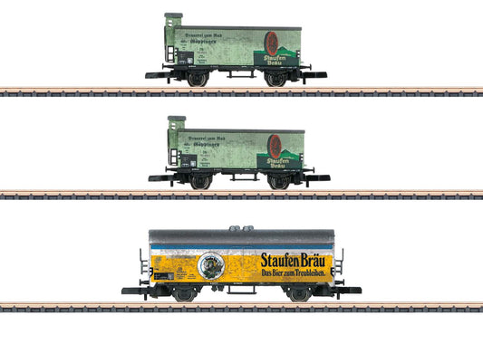 Marklin Z 86603 Beer Reefer Set - Ready to Run -- Staufen-Brau (Era III, 2 Wurttemberg Type and 1 Type Tehs 50 Reefer)