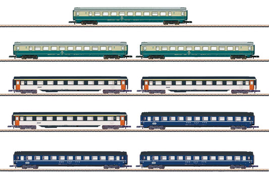 Marklin Z 87408 Eurofima Passenger 9-Car Set - Ready to Run - Exclusiv -- DB, SBB, SNCF (Era IV, 1979-82, various schemes)