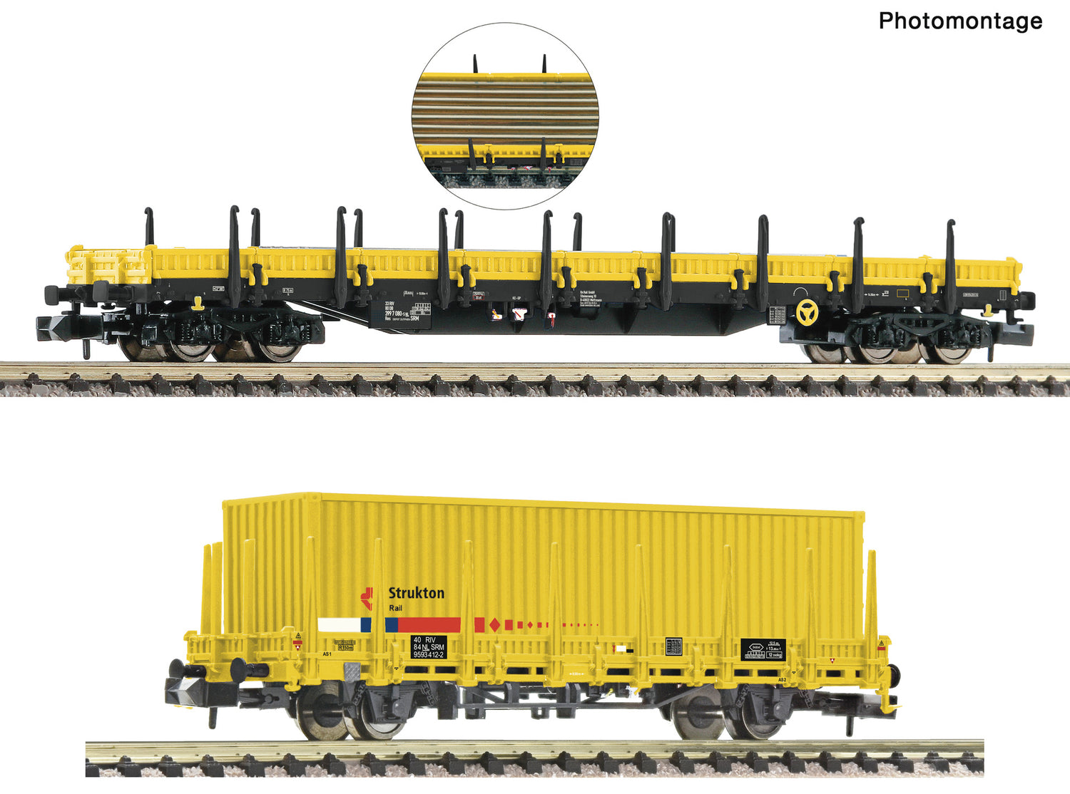 Fleischmann N 880908 2 piece set: Stake wagons   Strukton Rail            era VI DC 2024 New Item