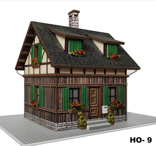 EMTZ HO9 EMTZ HO Built Up Structure Wooden House 7cm x 6.5cm (2.75 x 2.55)