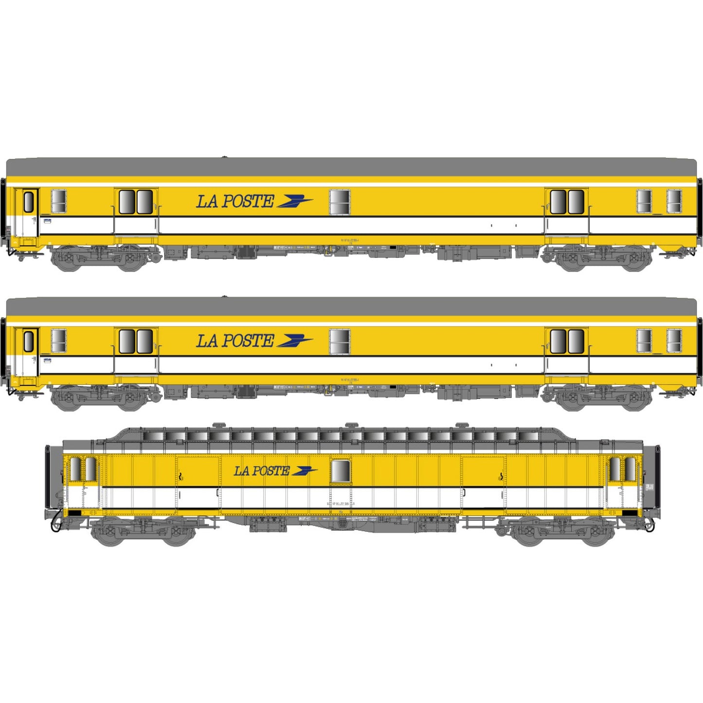 LS Models LS40423 3 car set Postwagen UIC+UIC+OCEM SNCF Ep.IV, yellow/white