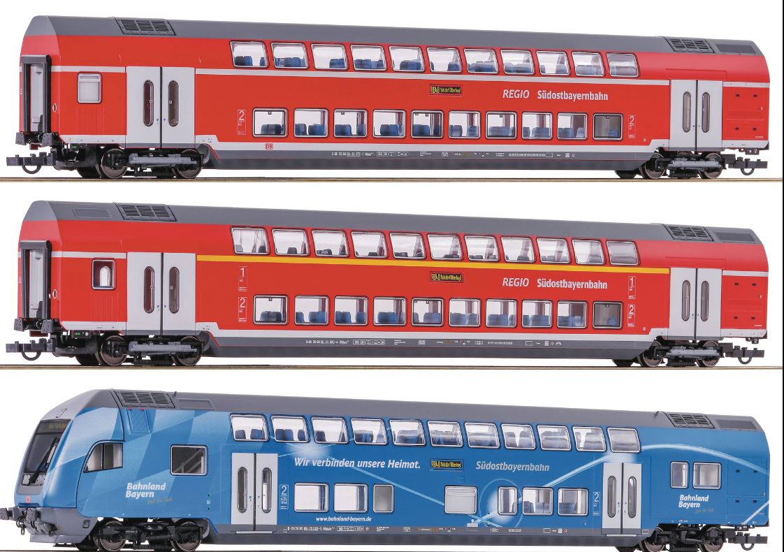 Roco HO  74156 ~AC 3 piece set: Double-deck coaches w/LED Interior Lighting